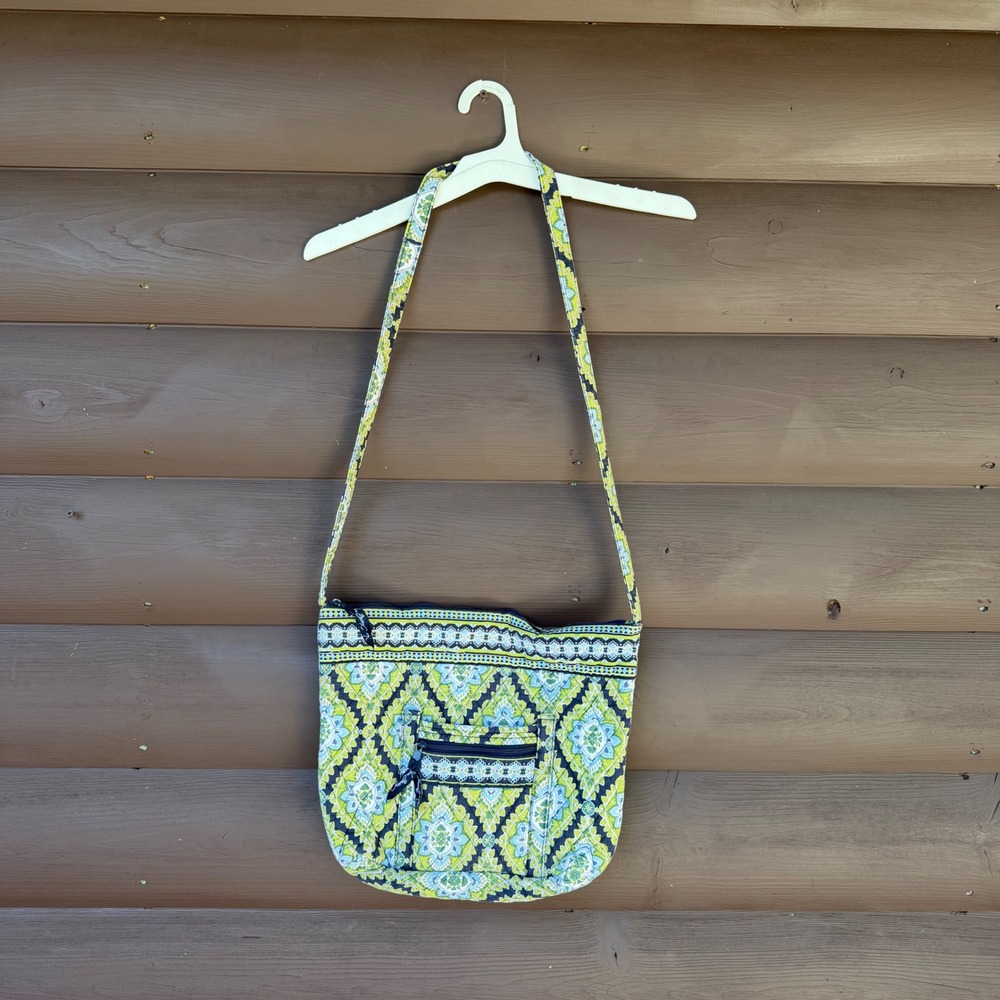 Vera Bradley Cambridge Hipster Crossbody Bag Green Blue Geometric Quilted